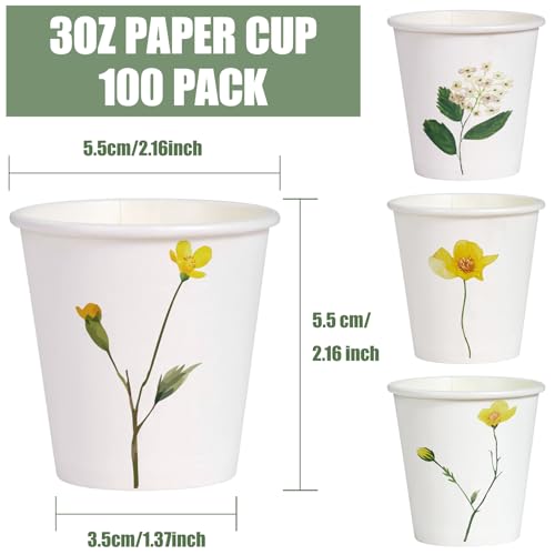 WRAPAHOLIC 3oz Paper Cups - 100 Pack Disposable Bathroom Cups with Wildflower Design, Small Mouthwash Cup for Toothbrush Rinse, Home Bathroom, Picnic, BBQ, Travel and Party - color: Yellow Wild Flower