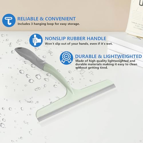 3 Pcs Shower Squeegee for Glass Doors, Car Window Squeegee, Streak-Free Mirror Cleaner Tool for Bathroom Kitchen Sink Countertop Tile Glass Shower Door Scraper Household Squeegees, with 3 Hooks - color: 3pcs - Beige/Pink/Green