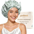 Yanibest Shower Cap for Women Reusable Waterproof, Adjustable Non-Slip Shower Hair Cap, Washable Bath Hat for Long Hair (Green) - color: Green