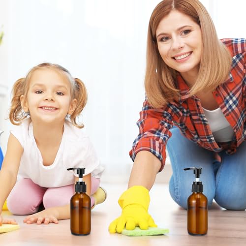Tanlade 12 Pcs Glass Pump Bottle Dispenser 4 oz Travel Bottles with Pump Refillable Glass Containers for Toiletries Lotion Liquid Soap Shampoo Essential Oils Cosmetic Travel Accessories(Amber) - color: Amber