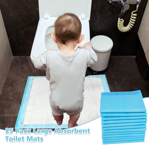 25 Pack Disposable Toilet Mats Absorbent Toilet Floor Protector from Urine U-Shape Toilet Training Rug Waterproof Non-Slip Bathroom Potty Training Mats for Children Adult (Blue)