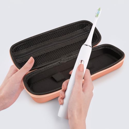 Hooqict Toothbrush Travel Case for Oral-B/Oral-B Pro/iO Electric Travel Toothbrush Case Holder with Mesh Pocket Cover Protection for Traveling, Camping, School, Business - color: Rose Gold