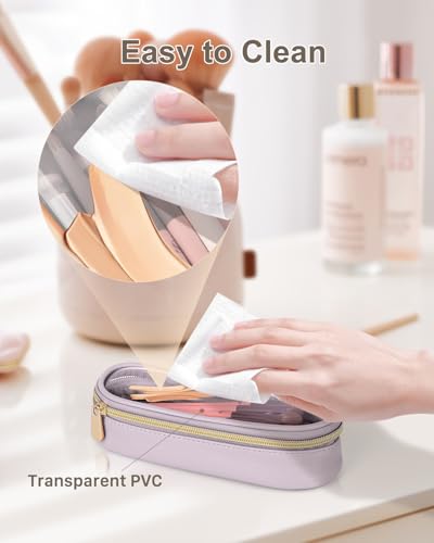 Soimeat Clear Travel Makeup Brush Holder, Leather Makeup Brush Toiletry Bag, Portable Cosmetic Brush Case, Transparent Waterproof Makeup Brush Storage Bag, Purple - color: Purple, size: Small