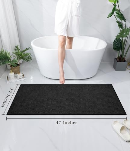 chakme Bathroom Rugs Mat 47x17, Ultra Thin Non Slip Bath Mat Quick Dry Absorbent Bath Mat for Bathroom Floor, (Black, 47"x17") - color: Black, size: 3'11" x 1'5"(Rectangular)