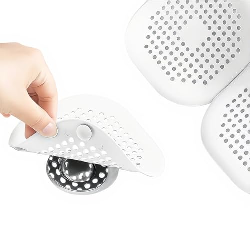 Silicone Shower Drain Hair Collector 2-piece Set, Anti Clogging Drain Cover with Strong Suction Cup, Square Hair Filter for Bathtub, Shower and Kitchen Sink, Easy to Clean Drain Protector (White) - color: White
