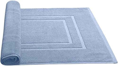 Feather & Stitch 2 Piece Towel Like Bath Mats (30x21 Inch) 100% Cotton Terry Bath Mats, Bathroom Shower Floor Mats [NOT A Bathroom Rug], Soft Absorbent Washable Mats - Pool Blue - color: Pool Blue