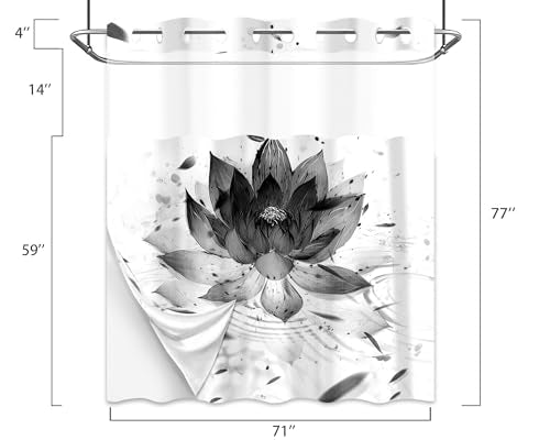 Lotus Hookless Shower Curtain with Snap in Liner, Black and White Zen Spa No Hook Shower Curtain and Liner Set, Ringless with Window Waterproof Cloth Fabric, 71" W X 77" L - color: Ink Water, size: 71"W x 77"L (Pack of 1)