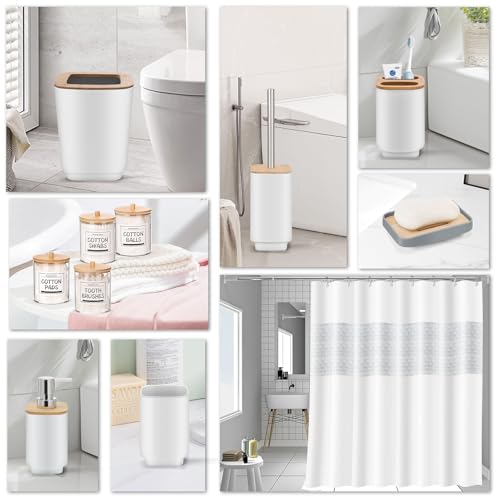 IMAVO 11 Piece White Bathroom Set, Trash Can, Toilet Brush, Storage Tray, Complete Bathroom Accessories Organization Kit for Bathroom Décor and Home Gifts - color: White, size: 11 Pcs Bathroom Set