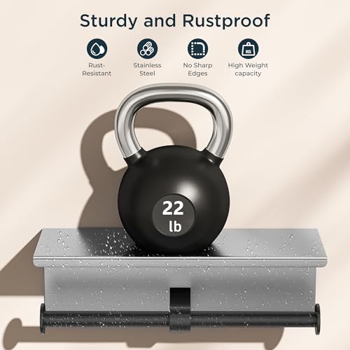 FORIOUS Double Toilet Paper Holder with Shelf, Wall Mount Tissue Roll Holder for Bathroom, 304 Stainless Steel Commercial Toilet Tissue Dispensers with Phone Shelf (1, Stainless Steel & Matte Black) - color: Stainless Steel & Matte Black