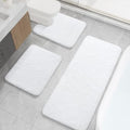 LOCHAS Bathroom Rugs Sets 3 Piece, Microfiber Long Bath Rug Set Non Slip Washable, Shaggy Toilet Rug Set Absorbent, Soft Cozy Bath Mat Set Quick Dry, White - color: White, size: 48" x 20" + 24" x 17" + U Shape 24" x 20"
