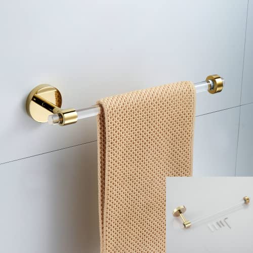 SHUNLI Bathroom Accessories Hardware Set 4 Pieces Wall Mounted,Towel Rack+Hand Towel Holder+Toilet Paper Holder+Hook,Brass and Acrylic,Gold Towel Bar Set - size: 4-Piece (40cm Towel Bar)