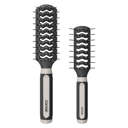 Conair Grip & Lift Vent Hairbrush, Full-Size and Mid-Size Brush Set, Nylon Bristle Hair Brushes for Blowout Styling, Value Pack, Color May Vary - color: Black, size: 2 Count