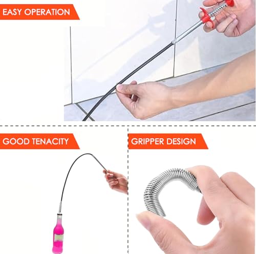 Drain Snake，Plumbing Drain Clog Remover, Gutter Cleaning Tools for Toilet Shower Kitchen Bathroom Tub, Clogged Drains Opener Cleaning Tool, Flexible Grabber Claw Pick Up Reacher （76 in）