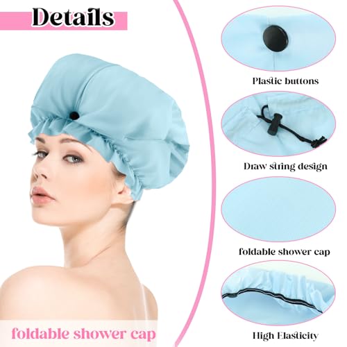 2 Pcs Large Shower Cap for Braids, Extra Long Shower Cap for Women Long Hair & Locs, Waterproof Hair Bonnets for Dreadlocks Drawstring Bath Caps for Women & Men (Pink, Light Blue) - color: Pink, Light Blue