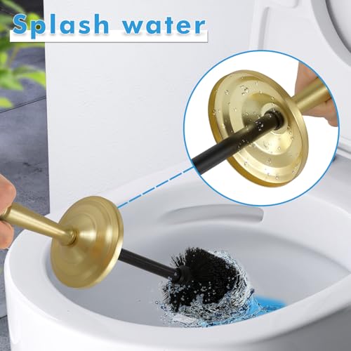 Gold Toilet Brush and Holder Set, Stainless Steel Toilet Brush for Bathroom,Heavy Duty Gold Toilet Bowl Brush and Holder,Deep Cleaning Modern Toilet Cleaner Brush -Space Saving, Covered Brush, Durable - color: Gold