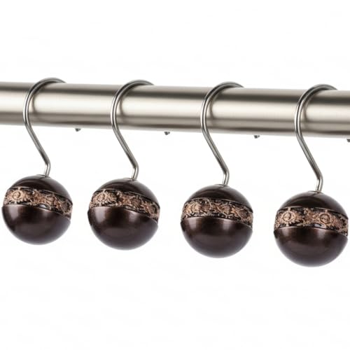 Creative Scents Dublin Brown Shower Curtain Hooks Decorative - Set of 12 Shower Hooks for Shower Curtain - Durable Shower Rings for Bathroom Curtain - style: Shower Hooks