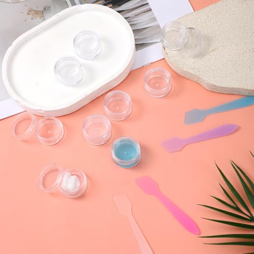 10 Pcs 5g Makeup Travel Containers with Lids & 5 Pcs Mini Spatulas, Empty Cosmetic Sample Jars Small Refillable Leak Proof Plastic Bottles for Lip Balm Creams Lotion Lip Scrub Foundation - size: 5 ml