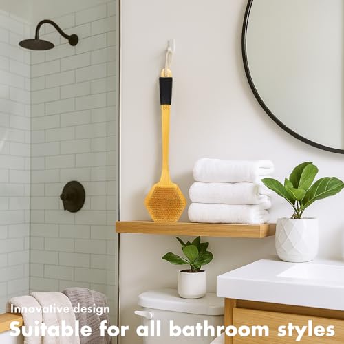 NORTHSONG Large Head Bath Brush, 17.72" Extra-Long Curved Bamboo Handle & Boar Bristles, Back Scrubber for Exfoliating - Ideal for Elderly, Shoulder Pain, Gift Ready - size: 17.72 Inch Back brush-1Pack