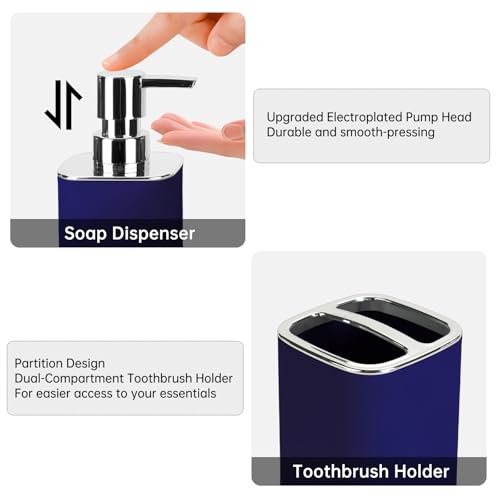 Navy Blue Bathroom Accessories 2 Pieces, Soap Dispenser and Toothbrush Holder Set for Boho Bathroom - color: Navy Blue, size: 2PCS