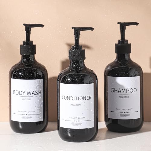 Stylish Shampoo Dispenser Bottles,(5Pack) 16.9oz Black Shampoo Bottles Refillable with Pump,Shampoo and Conditioner Dispenser - color: Black-w