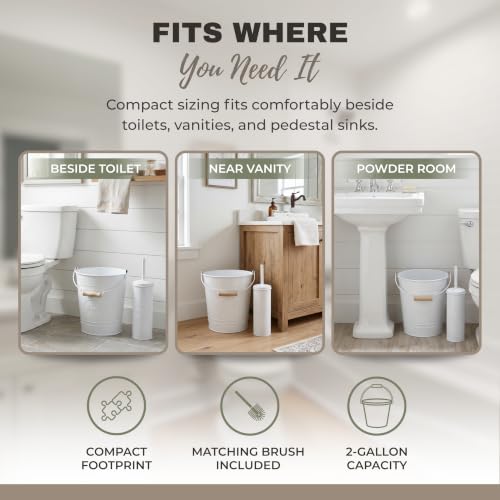 Autumn Alley Rustic Farmhouse White Bathroom Trash Can and Toilet Brush Set – Bathroom Accessories for Modern Farmhouse Charm, White Trash Can with Toilet Brush and Holder, 2 Gal. Capacity - color: White