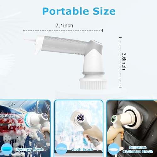 DAESUNG Electric Spin Scrubber, New Electric Bathroom Brush with 7 Replaceable Heads, Power Scrubber with LED Display, Electric Scrubbers for Cleaning Shower, Tile, Grout, Sink - color: A-white