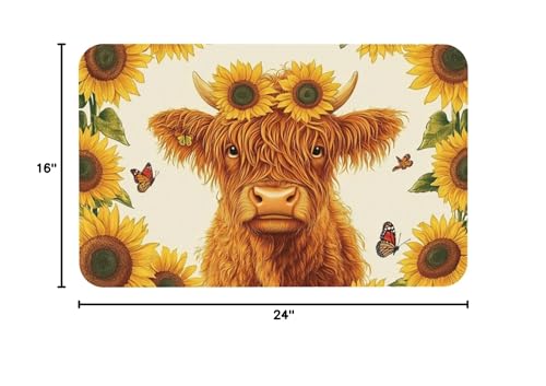 Highland Cow Bath mats Quick Dry Absorbent Bath Rugs Rubber Non Slip Bath Mat for Bathroom Floor Tub Shower Sink 16"×24" - color: Highland Cow, size: 16"x24"