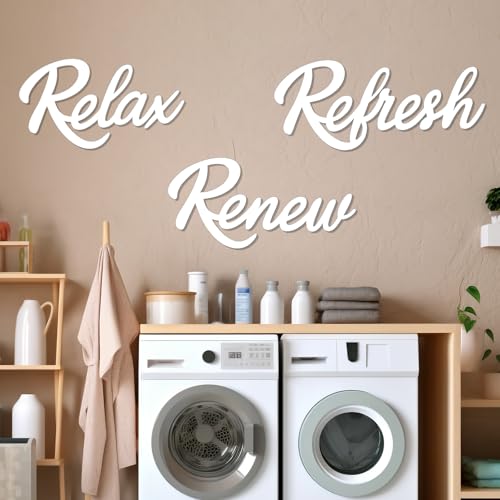 3 Pieces Bathroom Decor White Wooden Bath Room Sign Bathroom Wall Art Farmhouse Relax Renew Refresh Sign (White-large) - color: White-large