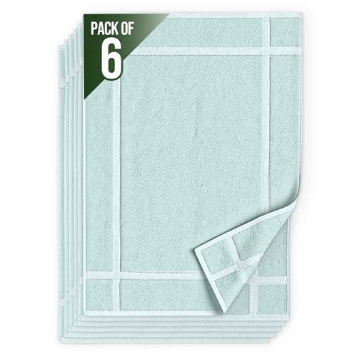 Pearl Linens Pack of 6 100% Cotton Bath Mat 18x25 inches, Soft & Absorbent Quick Dry Bathroom Mat Set, Not Bathroom Rugs, After Shower Mat, Bath Tub Mat, 781 GSM, Machine Washable, Mint Green - color: Mint Green, size: 18x25 - Set of 6