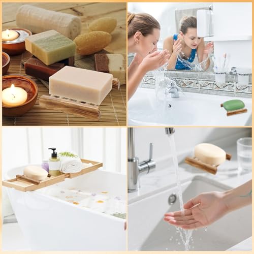 50 Pcs Bamboo Wood Soap Dish Bulk Natural Wooden Soap Holder Savers, Self-Draining Bathroom & Kitchen Soap Trays, Durable Handcrafted Wooden Soap Dishes 3.3 x 3.4 x 0.67 Inch