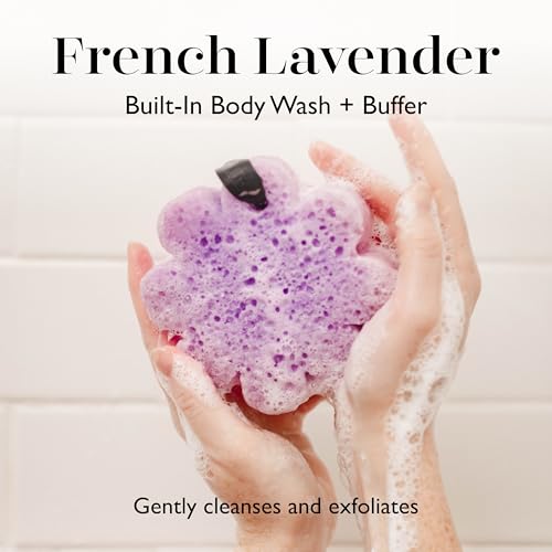 Spongellé French Lavender Wild Flower Bath Sponge | Built-in Body Wash & Body Scrubber, Shower Loofah Sponge for Women | 14+ uses - size: 1 Count (Pack of 1)