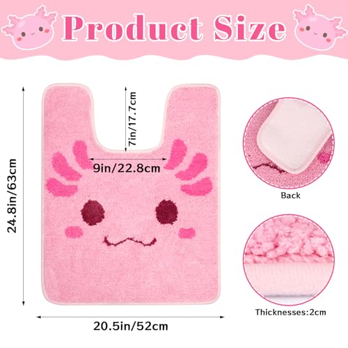 Toilet Rug - Pink Axolotl Rugs U Shaped Washable,Soft and Absorbent Bath Rug,Non Slip Toilet Bath Mat,Bathroom Contour Rug for Toilet Base(Pink,24" x 20") - color: Pink, size: 24x20 inches