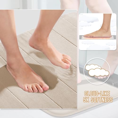 Yimobra Memory Foam Bath Mat Set 2 Piece - Super Soft Absorbent Quick Dry Bathroom Toilet Rugs, Machine Washable Non Slip Floor Carpet for Tub Shower & Single Sink (31.5x20 & 24x20, Beige) - color: Beige, size: 31.5x20+24x20 Inch