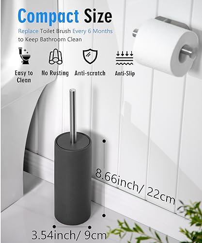 Matt Gray Ceramic Toilet Brush and Holder Set, Freestanding Toilet Bowl Cleaners Brush, Scrubber Brush for Toilet, Bathroom Accessories with Stainless Handle, Deep Cleaning - color: Matt Gray, size: Set/2