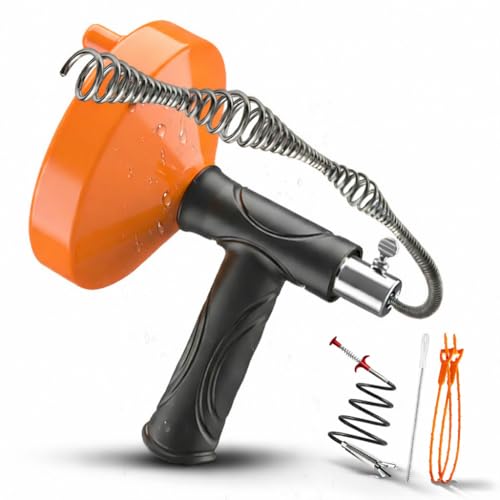 Drain Snake Auger, Plumbing Snake Drain Hair Clog Removal Tool, Sink Unclogger Drain, Heavy Duty Drum Auger, Cleaner Tool for Bathroom Kitchen Tub Shower Drain Clog Remover with Gloves, 33Ft