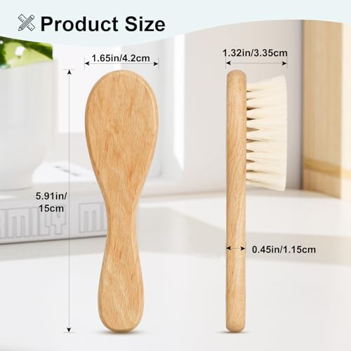 Baby Hair Brush and White Cradle Cap Brush Set for Newborns and Toddlers, Wooden Baby Hair Brush Set with Soft Goat Bristle, Baby Hair Care Kit (2PCS) - color: 2pcs(hair Brush+white Cradle Cap Brush)
