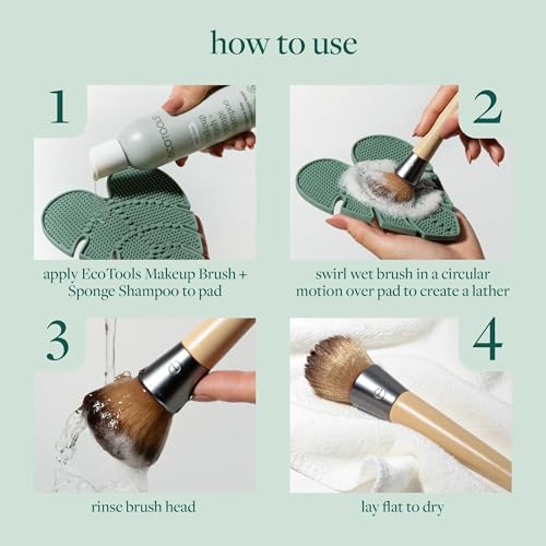EcoTools Makeup Brush Cleansing Pad + Deep Clean Shampoo Bundle, Brush Cleaner Mat & Makeup Brush Cleanser For Deep Cleaning Tools, Clean Formula, Cruelty-Free, & Vegan, 2-Piece Set