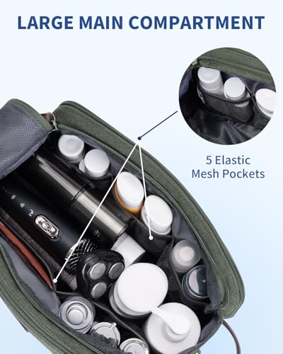 WANDF Toiletry Bag for Men Travel Toiletry Organizer Canvas and Leather Dopp Kit Water-Resistant Shaving Bag for Travel Accessories (Green, Large) - color: L, Green, size: Large