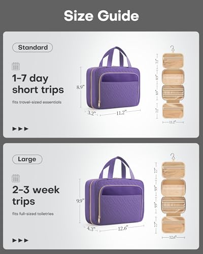 HOTOR Hanging Travel Toiletry Bag Women Men, Dark Purple, Medium | Waterproof Makeup Bag Hanging Hook,Multiple Pockets,Travel Essentials,11.2 x 3.2 x 8.9inches - color: Dark Purple, size: Medium