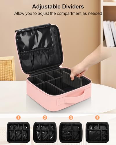 Relavel Travel Makeup Train Case Cosmetic Case Organizer Portable Artist Storage Bag with Adjustable Dividers for Cosmetics Makeup Brushes Toiletry Jewelry Digital Accessories (Pink) - color: Pink, size: Small