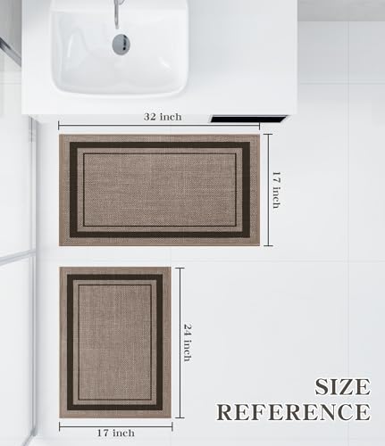 chakme 2 Piece Bathroom Rug Sets, Ultra Thin Bath Mat,Absorbent,Non Slip, Machine Washable, Dark Beige, 17"x24"+17"x32" - color: Beige, size: 2-Piece (17" x 24" + 17" x 32")