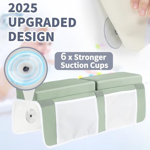 URMYWO Bath Kneeler and Elbow Rest Pad Set - 1.5" Thick Baby Bath Kneeler Pads with Toys Organizer, Anti-Slip Cozy Knee & Arm Support Bathtub Mat, Quick Dry Kneeling Pad for Baby Bath Time - color: Green