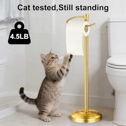 Gold Toilet Paper Holder Free Standing, 25" H 304 Stainless Steel Toilet Paper Stand for Bathroom，Weighted Base Floor Tissue Roll Holder,Toilet Roll Stand - color: Gold