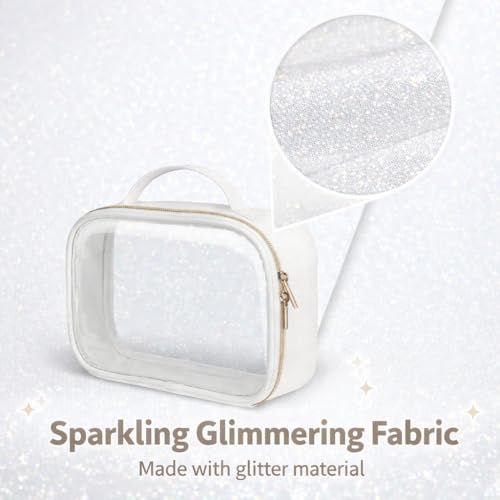 PACKISM Clear Makeup Bag Foldable - TSA Approved Toiletry Bag for Travel | Metal Zipper, Reinforced Seam, Water Resistant, Medium for Carry-on, Large for Checked Luggage, for Car Storage Organizer - color: 2 Pack Glitter Textured White, size: Hybrid Trave