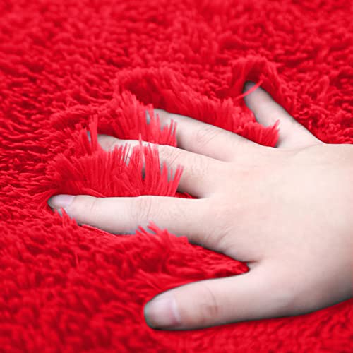 Red Solid Color Bath Rug Set, 3 Piece - Ultra Soft Non Slip Bath Mats, Plush Chenille Absorbent for Tub, Shower & Toilet (red) - color: Red