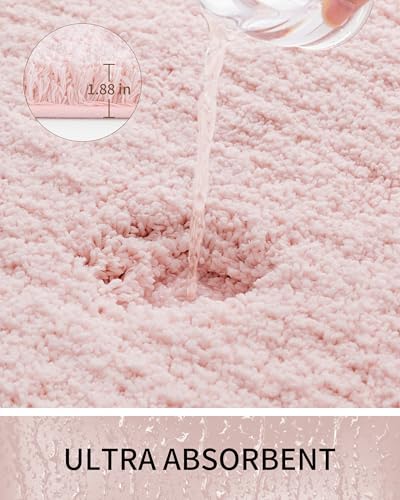 Bathroom Rugs Non Slip Washable, Ultra Thick Soft Microfiber Absorbent Bath Mats, High Density Foam Latex Non Slip Backing Bath Rugs, Fluffy Floor Carpet for Tub&Shower 24x17, Pink - color: Pink, size: 24" X 17"(Small Bathroom Rug)