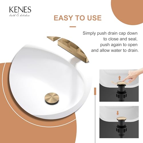 KENES Champagne Bronze Bathroom Sink Drain Without Overflow, Pop Up Bathroom Sink Drain Assembly Anti Clog Vessel Pop Up Sink Drain Stopper Lavatory Bathroom Vanity Sink Drain - color: Champagne Bronze, size: Big Pop up Cap (Without Overflow)