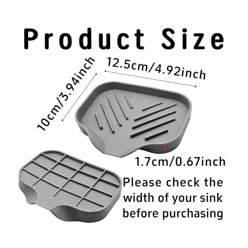 4.9” x 3.9” Silicone Soap Dish with Self-Draining Spout, Multi-Purpose Kitchen Bathroom Sink Organizer Tray for Bar Soap, Sponge, Dispenser Bottle Counter Storage, Gray - color: Gray, size: 4.9” x 3.9”