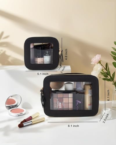 Travel Clear Makeup Bag Set, TSA Approved Cosmetic Bag Case with Zipper Portable Makeup Pouch Toiletry Bag Traveling Cosmetic Organizer Storage Bag Car Organizer Car Essentials - color: Mini+Large Black