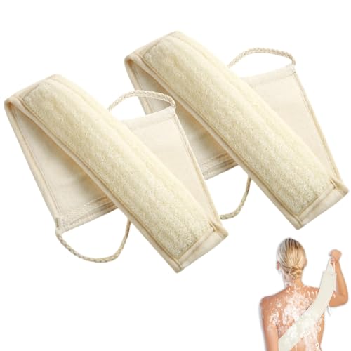 Natural Loofah Exfoliating Body Scrubber for Men and Women, Loofah with Handle, Exfoliating Back Scrubber for Shower Set, Luffa Sponge to Clean & Relax Your Body Deeply (2 Pack) - style: Pack of 2